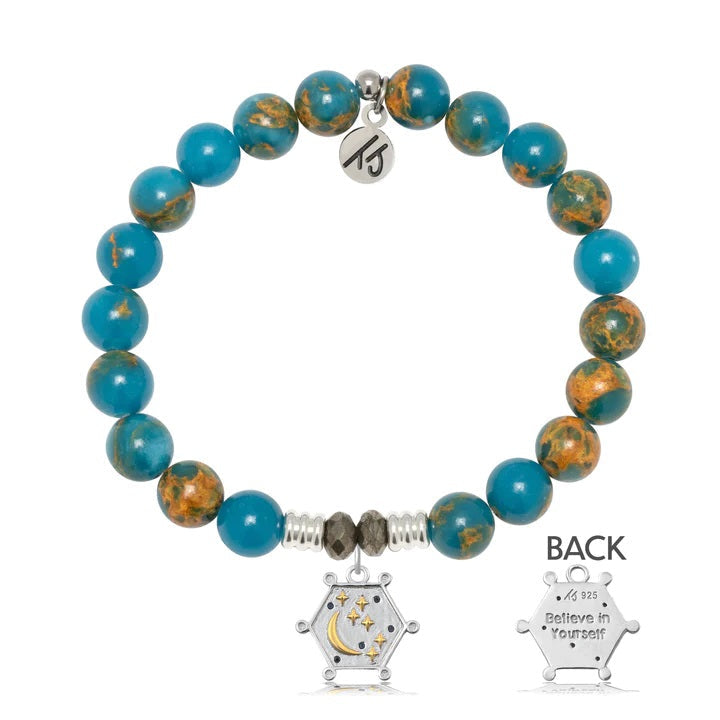 BRACELETS - Ocean Jasper Gemstone Bracelet With Believe In Yourself Sterling Silver Charm