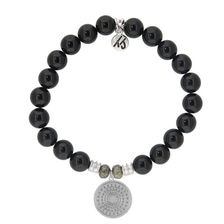 BRACELETS - Onyx Stone Bracelet With Family Circle Sterling Silver Charm