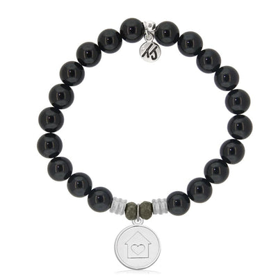 BRACELETS - Onyx Stone Bracelet With Home Is Where The Heart Is Sterling Silver Charm