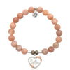BRACELETS - Peach Moonstone Stone Bracelet With Heart Sister Silver Charm
