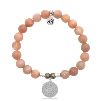 BRACELETS - Peach Moonstone Stone Bracelet With Serenity Prayer Silver Charm