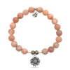 BRACELETS - Peach Moonstone Stone Bracelet With Sunflower Silver Charm