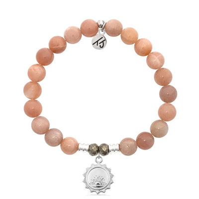 BRACELETS - Peach Moonstone Stone Bracelet With Sunsets Silver Charm
