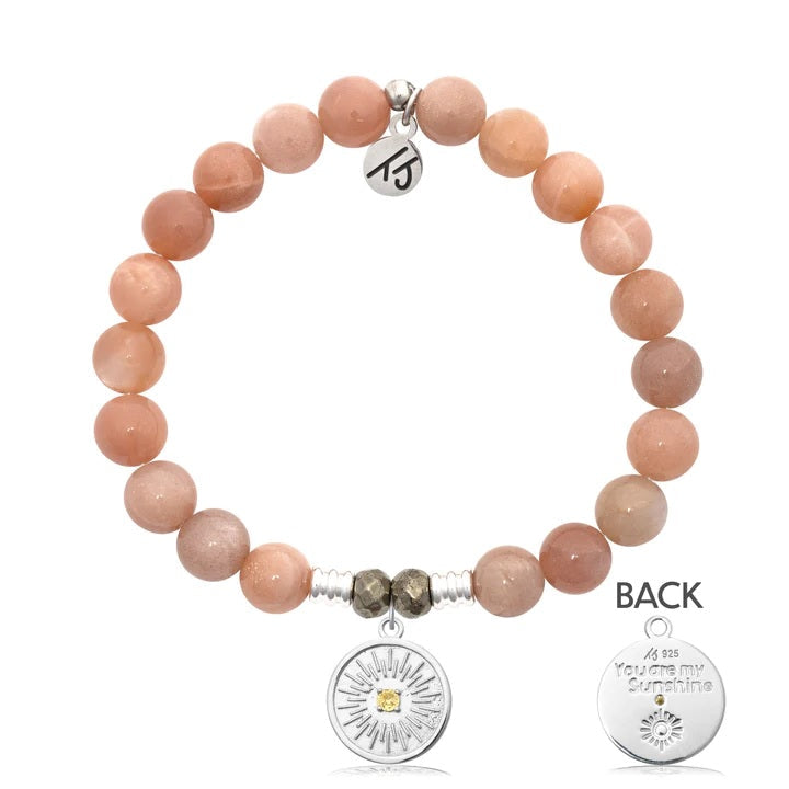 BRACELETS - Peach Moonstone Stone Bracelet With You Are My Sunshine Silver Charm