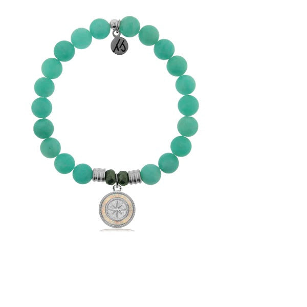 BRACELETS - Peruvian Amazonite Stone Bracelet With North Star/White Opal Sterling Silver Charm