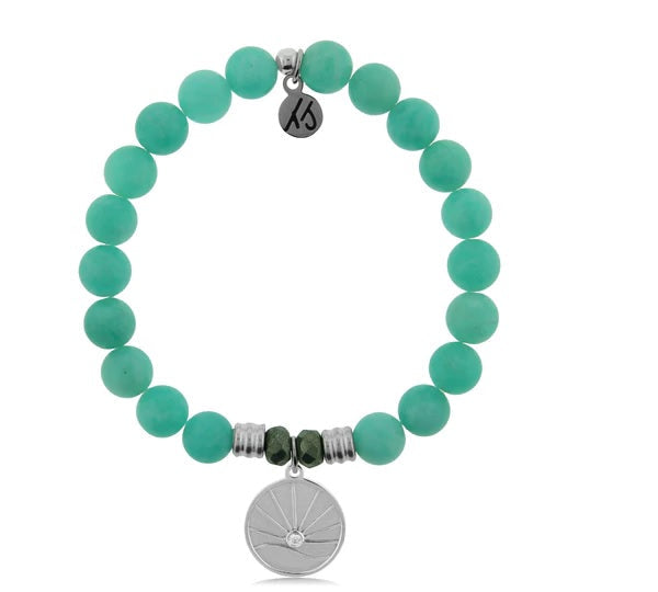 BRACELETS - Peruvian Amazonite Stone Bracelet With Salt Water Heals Sterling Silver Charm