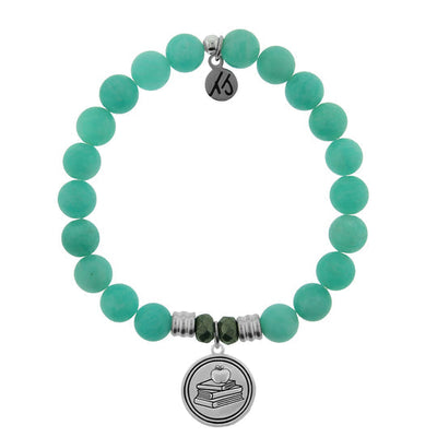 BRACELETS - Peruvian Amazonite Stone Bracelet With Teacher Sterling Silver Charm