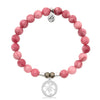 BRACELETS - Pink Jade Stone Bracelet With Hibiscus Sterling Silver Charm