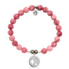 BRACELETS - Pink Jade Stone Bracelet With Mother Daughter Sterling Silver Charm
