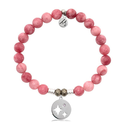 BRACELETS - Pink Jade Stone Bracelet With Mother Daughter Sterling Silver Charm