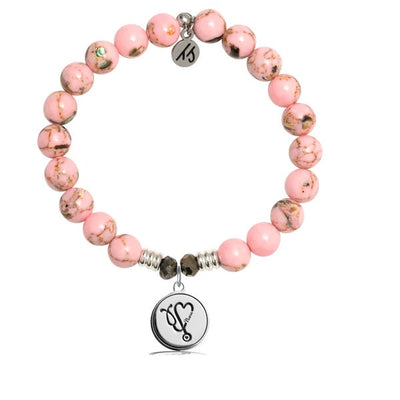 BRACELETS - Pink Shell Stone Bracelet With Nurse Sterling Silver Charm
