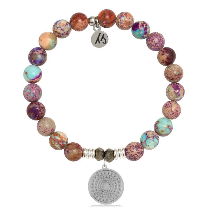 BRACELETS - Purple Jasper Stone Bracelet With Family Circle Sterling Silver Charm