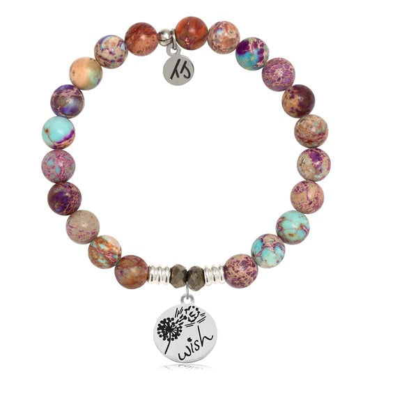 BRACELETS - Purple Jasper Stone Bracelet With Wish Sterling Silver Charm