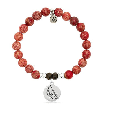 BRACELETS - Red Jasper Stone Bracelet With Cardinal Sterling Silver Charm