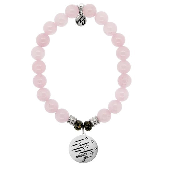 BRACELETS - Rose Quartz Stone Bracelet With Birthday Wishes Sterling Silver Charm
