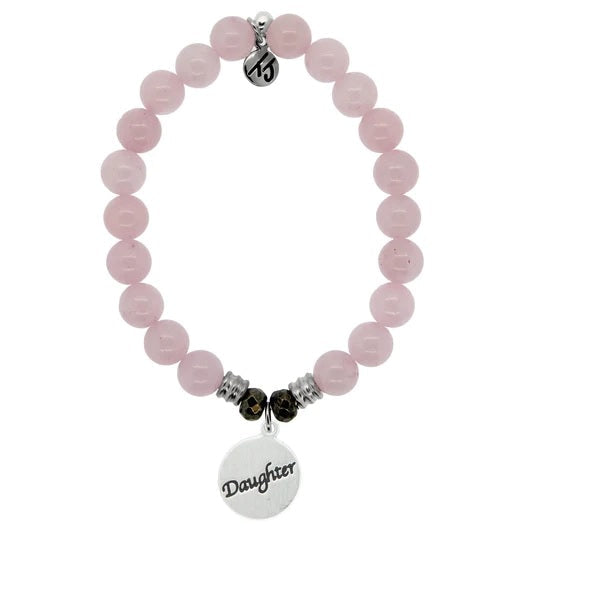 BRACELETS - Rose Quartz Stone Bracelet With Daughter Sterling Silver Charm