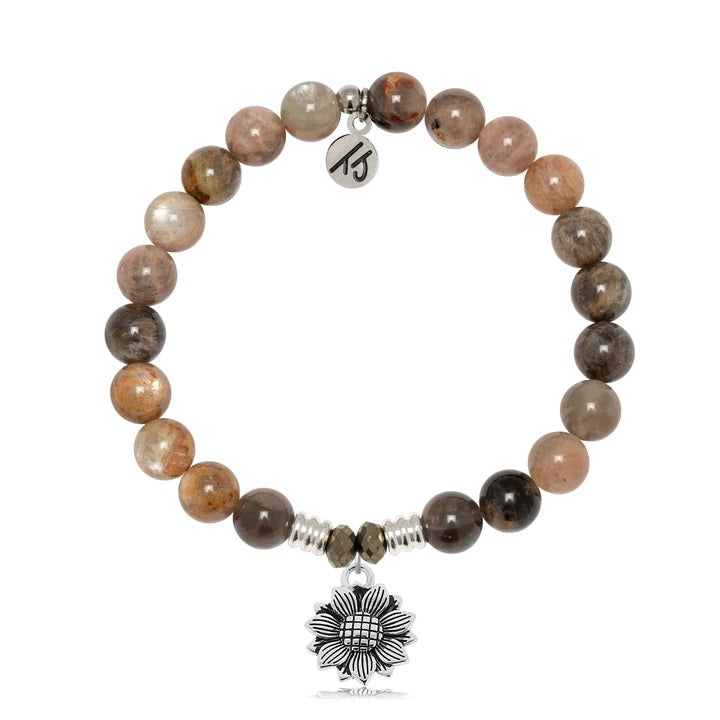 BRACELETS - Sand Moonstone Gemstone Bracelet With Sunflower Sterling Silver Charm