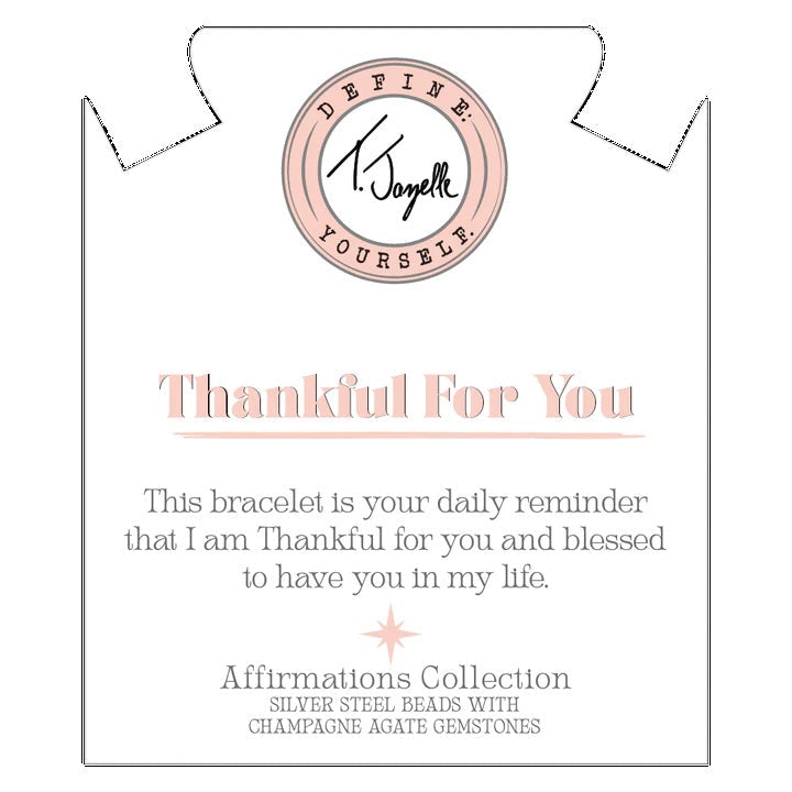 BRACELETS - Silver Affirmations Collection- Thankful For You Champagne Agate Bracelet