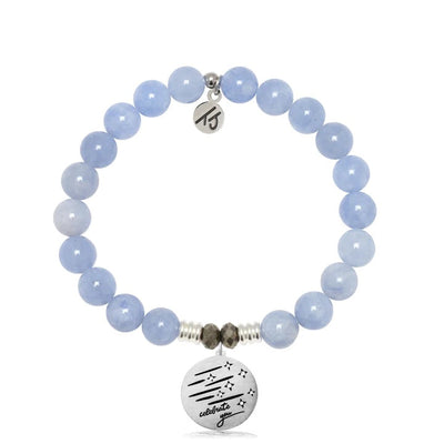 BRACELETS - Sky Blue Jade Gemstone Bracelet With Birthday Wishes Sterling Silver Charm