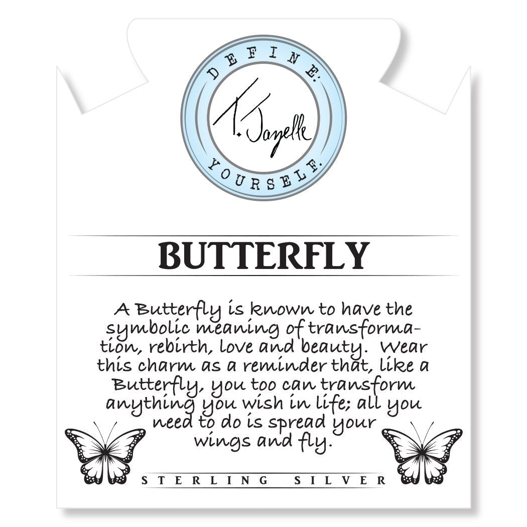 BRACELETS - Sky Blue Jade Gemstone Bracelet With Butterfly Sterling Silver Charm