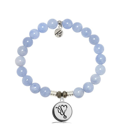 BRACELETS - Sky Blue Jade Gemstone Bracelet With Nurse Sterling Silver Charm
