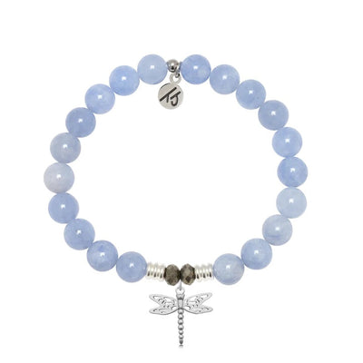 BRACELETS - Sky Blue Jade Stone Bracelet With Dragonfly Sterling Silver Charm