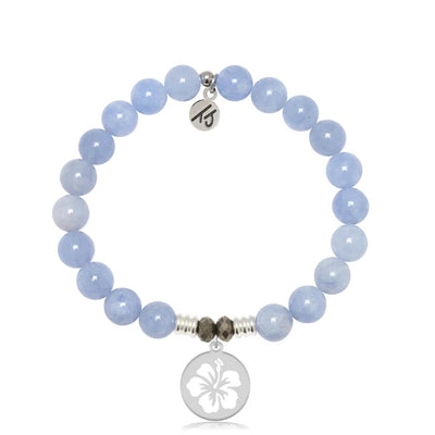 BRACELETS - Sky Blue Jade Stone Bracelet With Hibiscus Sterling Silver Charm