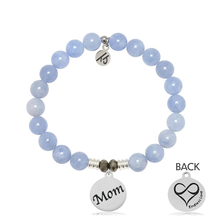 BRACELETS - Sky Blue Jade Stone Bracelet With Mom Sterling Silver Charm