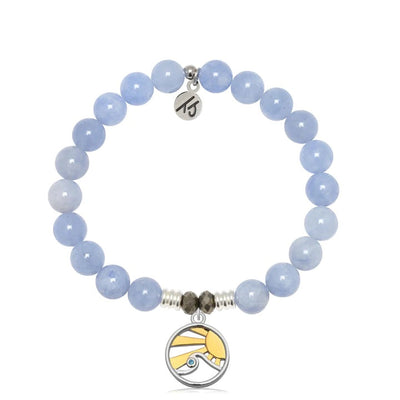 BRACELETS - Sky Blue Jade Stone Bracelet With Rising Sun CZ Sterling Silver Charm