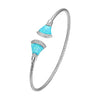 BRACELETS - Sterling Silver 2mm Mesh Cuff With Synthetic Blue Opal & CZ's.