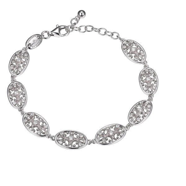 BRACELETS - Sterling Silver 7" Adjustable Filigree Bracelet With CZ Accents