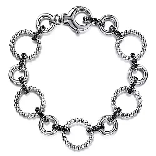 BRACELETS - Sterling Silver And Black Spinel Bujukan Link Tennis Bracelet