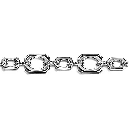 BRACELETS - Sterling Silver Bujukan And Elongated Octagon Link Chain 7.5 Inch Bracelet