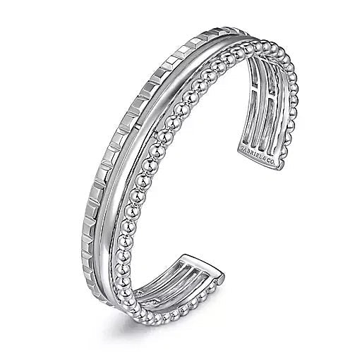 BRACELETS - Sterling Silver Bujukan & Pyramid Triple Row 6.25 Inch Bangle Bracelet