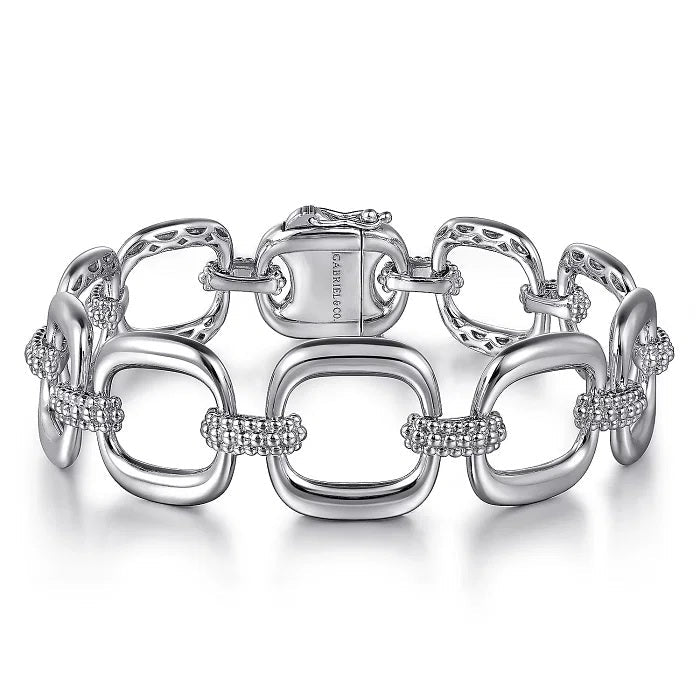 BRACELETS - Sterling Silver Pave Bujukan And Cushion Shape Link Chain 7 Inch Bracelet