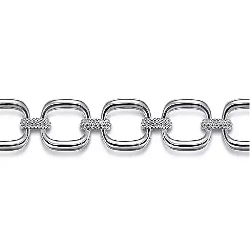 BRACELETS - Sterling Silver Pave Bujukan And Cushion Shape Link Chain 7 Inch Bracelet