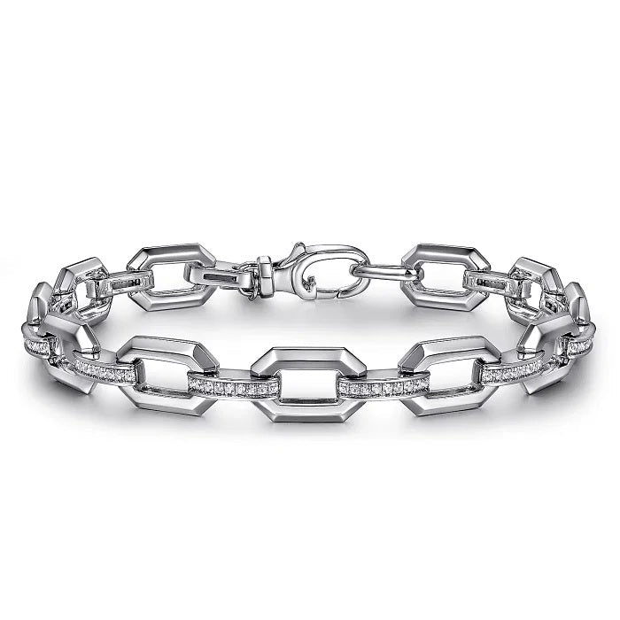 BRACELETS - Sterling Silver White Sapphire Link Chain Tennis 7.5 Inch Bracelet