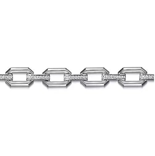 BRACELETS - Sterling Silver White Sapphire Link Chain Tennis 7.5 Inch Bracelet
