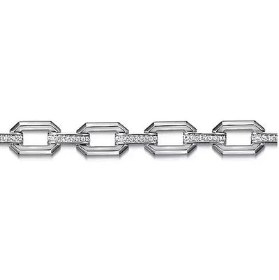 BRACELETS - Sterling Silver White Sapphire Link Chain Tennis 7.5 Inch Bracelet
