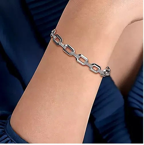 BRACELETS - Sterling Silver White Sapphire Link Chain Tennis 7.5 Inch Bracelet