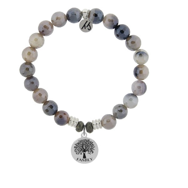 BRACELETS - Storm Agate Bracelet With Sterling Silver Family Tree Charm