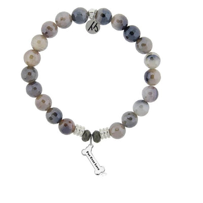 BRACELETS - Storm Agate Stone Bracelet With Fur Ever Love Sterling Silver Charm