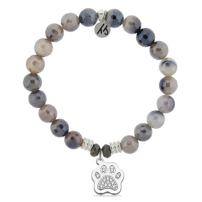 BRACELETS - Storm Agate Stone Bracelet With Paw CZ Sterling Silver Charm