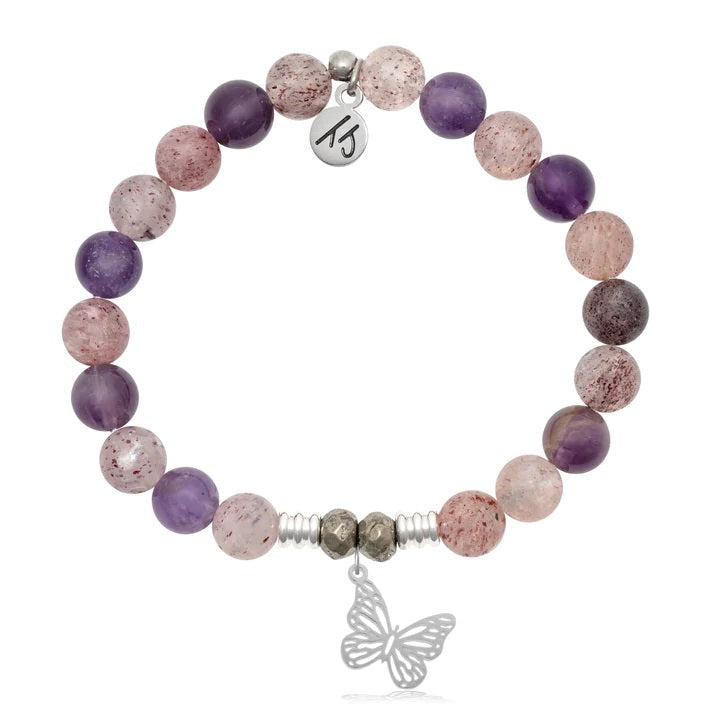 BRACELETS - Super 7 Stone Bracelet With Butterfly Sterling Silver Charm