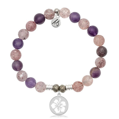 BRACELETS - Super 7 Stone Bracelet With Hibiscus Sterling Silver Charm
