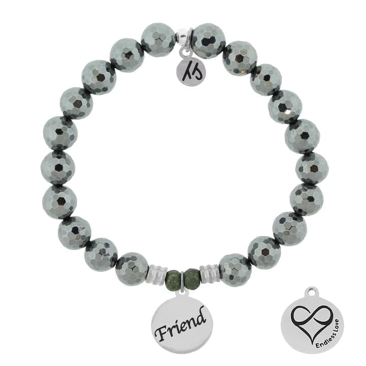 BRACELETS - Terahertz Stone Bracelet With Friend Sterling Silver Charm
