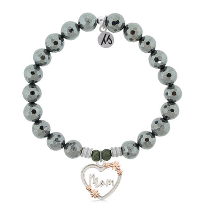 BRACELETS - Terahertz Stone Bracelet With Heart Mom Sterling Silver Charm