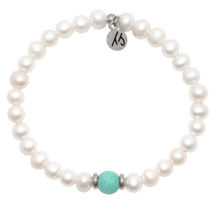 BRACELETS - The Cape Bracelet- Pearl With Peruvian Amazonite Ball