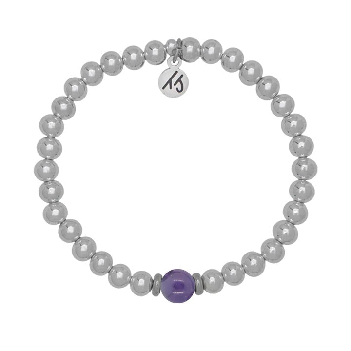 BRACELETS - The Cape Bracelet - Silver Steel With Amethyst Ball