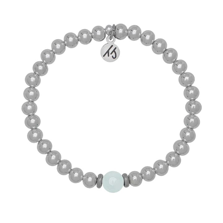 BRACELETS - The Cape Bracelet - Silver Steel With Blue Aquamarine Ball